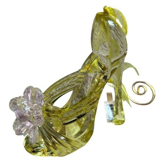 Glass Stiletto Bow Flower High Heel Shoe Ornament NEW Green Christmas Cinderella - Picture 1 of 6